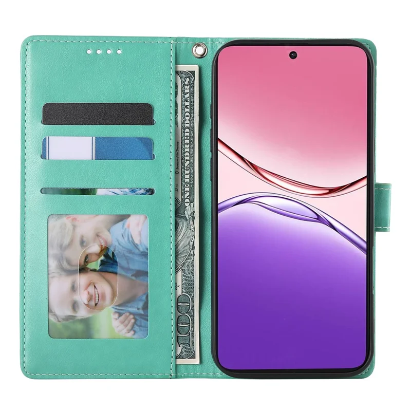 Für Oppo A5 5G / A5i Pro 4G Brieftasche Hülle Schmetterling Blumen Prägung PU Leder Handyhülle mit Handschlaufe - Grün