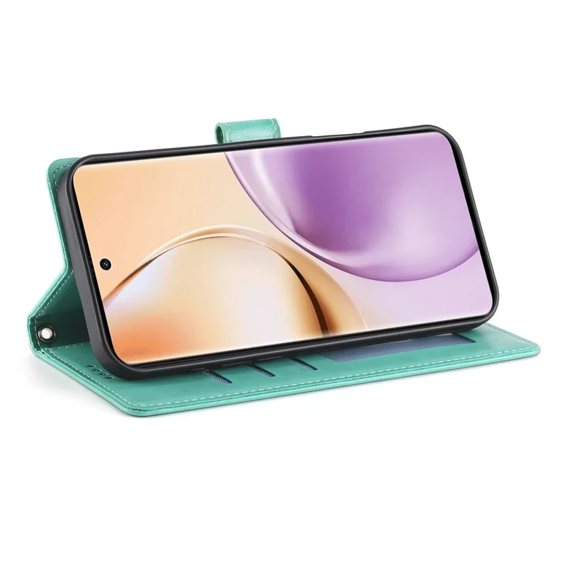 Étui portefeuille Oppo Reno14 F 5G avec motif floral de papillon en cuir PU avec dragonne - Vert