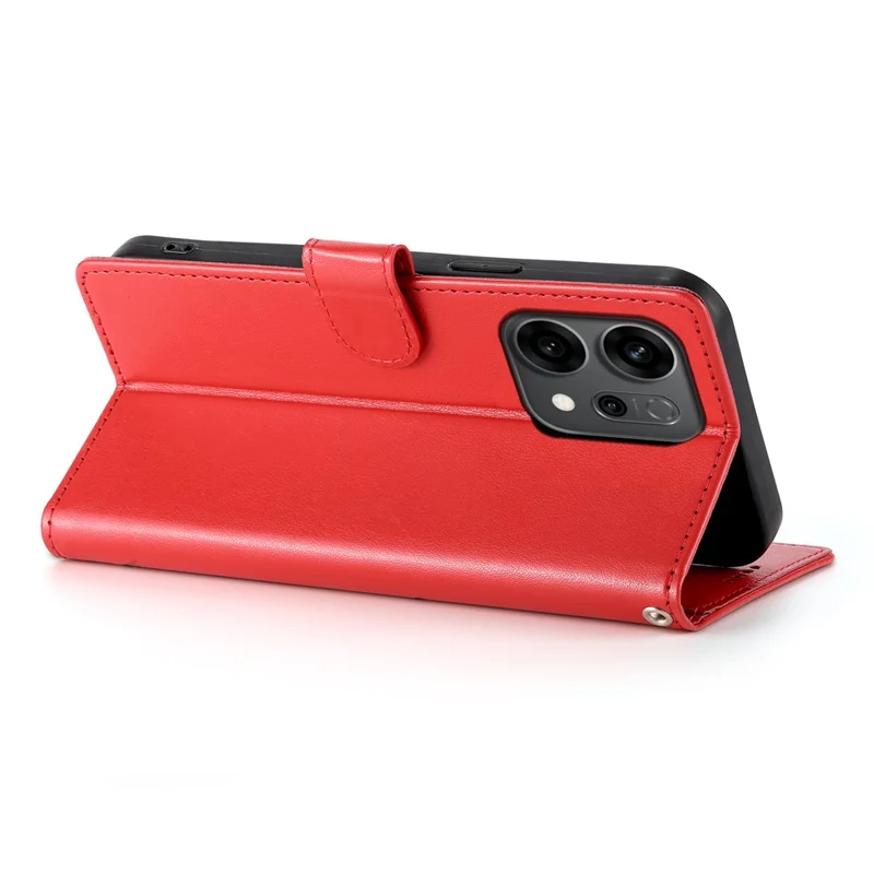 Capa de Telefone de Couro PU com Estampa Floral de Borboleta e Alça de Pulso para Oppo Reno14 F 5G - Vermelho