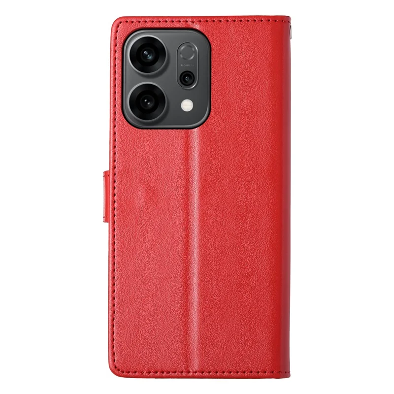 Capa de Telefone de Couro PU com Estampa Floral de Borboleta e Alça de Pulso para Oppo Reno14 F 5G - Vermelho
