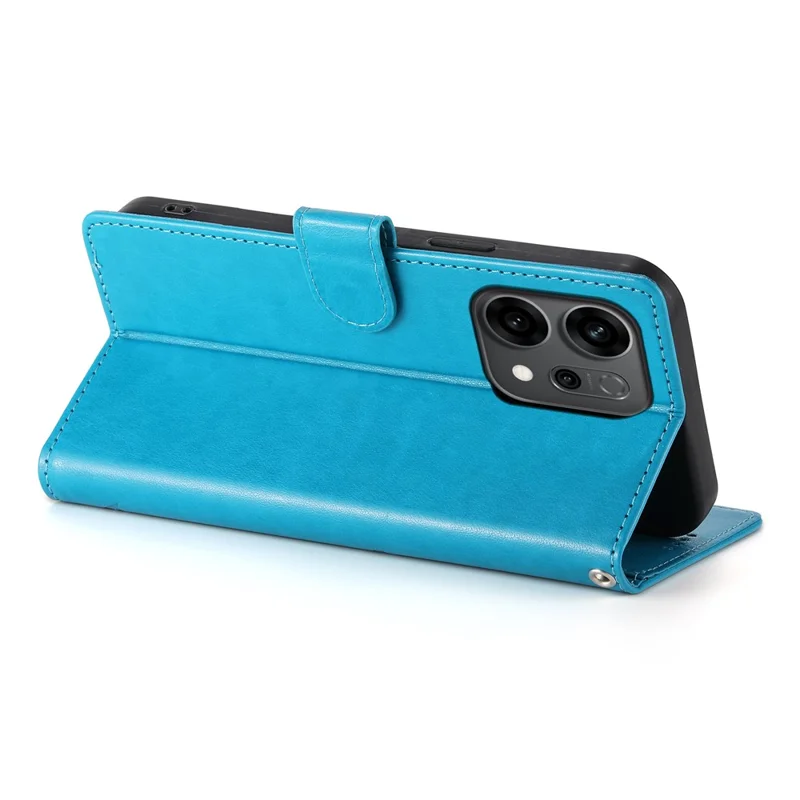 For Oppo Reno14 F 5G Wallet Case Butterfly Floral Imprint PU Leather Phone Cover with Wrist Strap - Blue