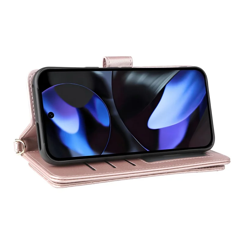 Étui pour Google Pixel 10 / 10 Pro avec Sangle d'Épaule / Poignet Housse en Cuir Support et Portefeuille - Rose