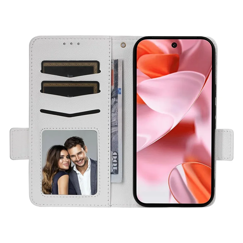 Handyhülle für Google Pixel 10 / 10 Pro mit Handschlaufe, Litschi-Textur, PU-Leder Brieftasche - Weiß