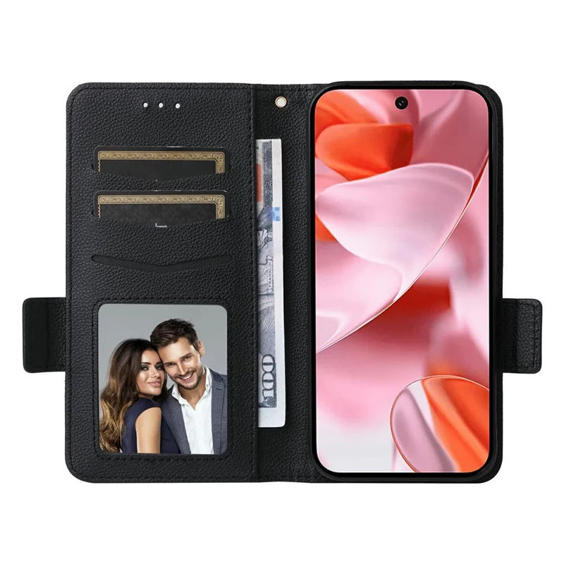 For Google Pixel 10 / 10 Pro Case with Wrist Strap Litchi Texture PU Leather Wallet Phone Cover - Black