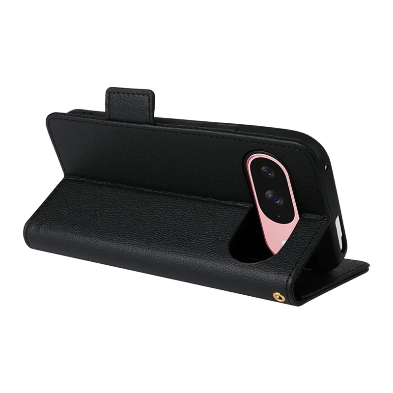 For Google Pixel 10 / 10 Pro Case with Wrist Strap Litchi Texture PU Leather Wallet Phone Cover - Black