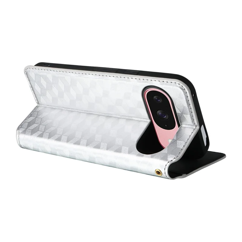 Cover a portafoglio per Google Pixel 10 / 10 Pro - Design a Rombi Stampato in Pelle - Argento
