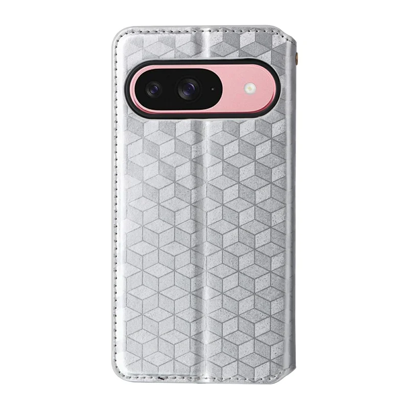 Cover a portafoglio per Google Pixel 10 / 10 Pro - Design a Rombi Stampato in Pelle - Argento