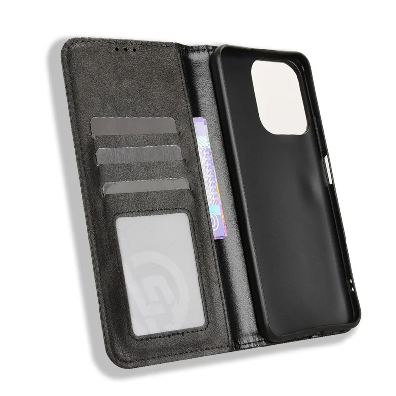 Étui en cuir pour Realme Note 70T 4G / Narzo 80 Lite 4G / Realme C71 4G (Inde) Support Portefeuille Texture Rétro Housse de Téléphone - Noir