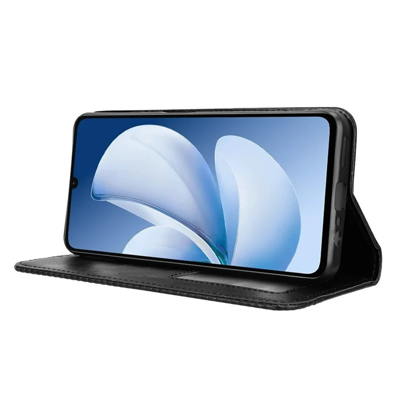 Étui en cuir pour Realme Note 70T 4G / Narzo 80 Lite 4G / Realme C71 4G (Inde) Support Portefeuille Texture Rétro Housse de Téléphone - Noir