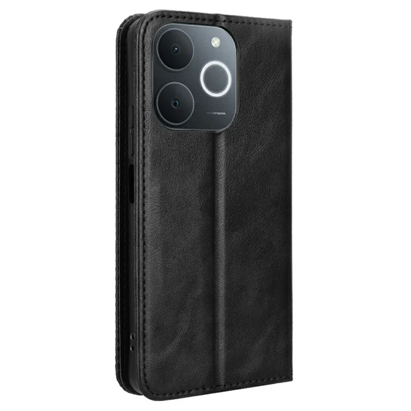 Étui en cuir pour Realme Note 70T 4G / Narzo 80 Lite 4G / Realme C71 4G (Inde) Support Portefeuille Texture Rétro Housse de Téléphone - Noir