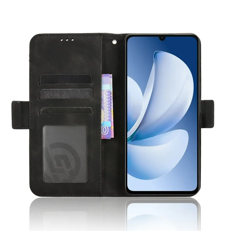 Étui en cuir pour Realme Note 70T 4G / Narzo 80 Lite 4G / Realme C71 4G (Inde) Housse de portefeuille pour téléphone avec plusieurs emplacements pour cartes - Rouge - Noir