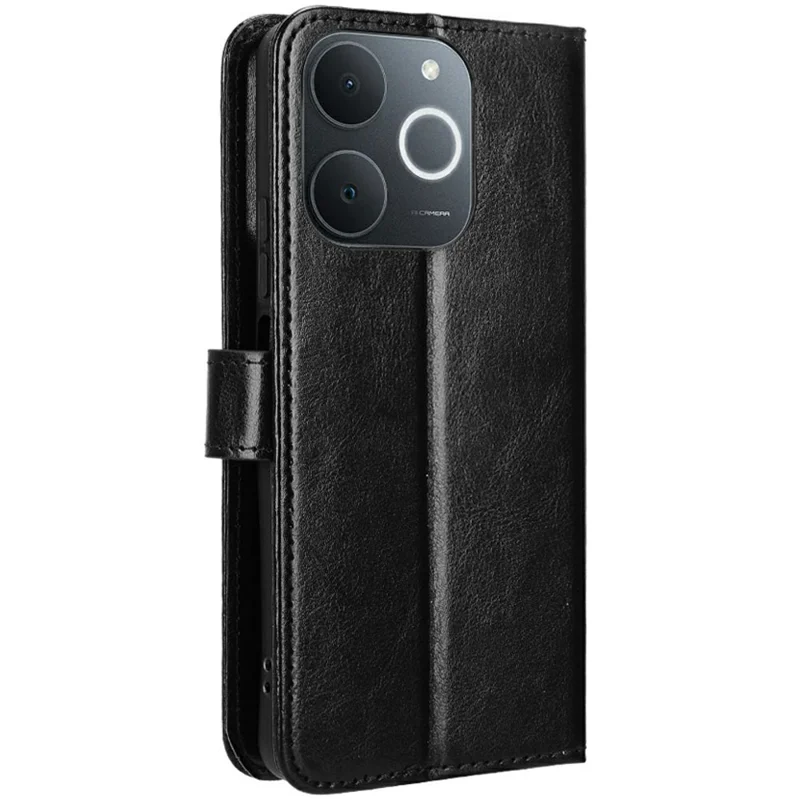Funda de Cuero PU para Realme Note 70T 4G / Narzo 80 Lite 4G / Realme C71 4G (India) con Textura de Caballo Loco, Tapa Cartera para Teléfono con Correa - Negro