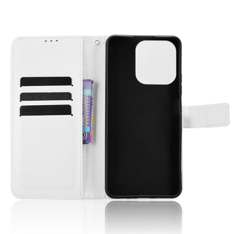 Кожаный чехол-книжка для Realme Note 70T 4G / Narzo 80 Lite 4G / Realme C71 4G (Индия) с алмазной текстурой и ремешком - Белый
