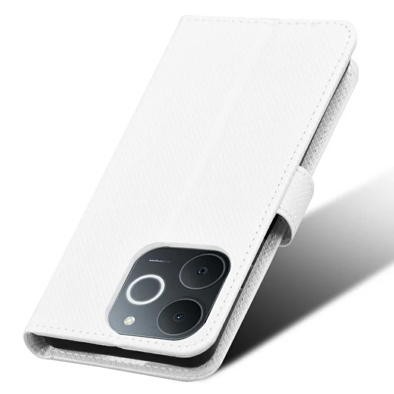 Кожаный чехол-книжка для Realme Note 70T 4G / Narzo 80 Lite 4G / Realme C71 4G (Индия) с алмазной текстурой и ремешком - Белый