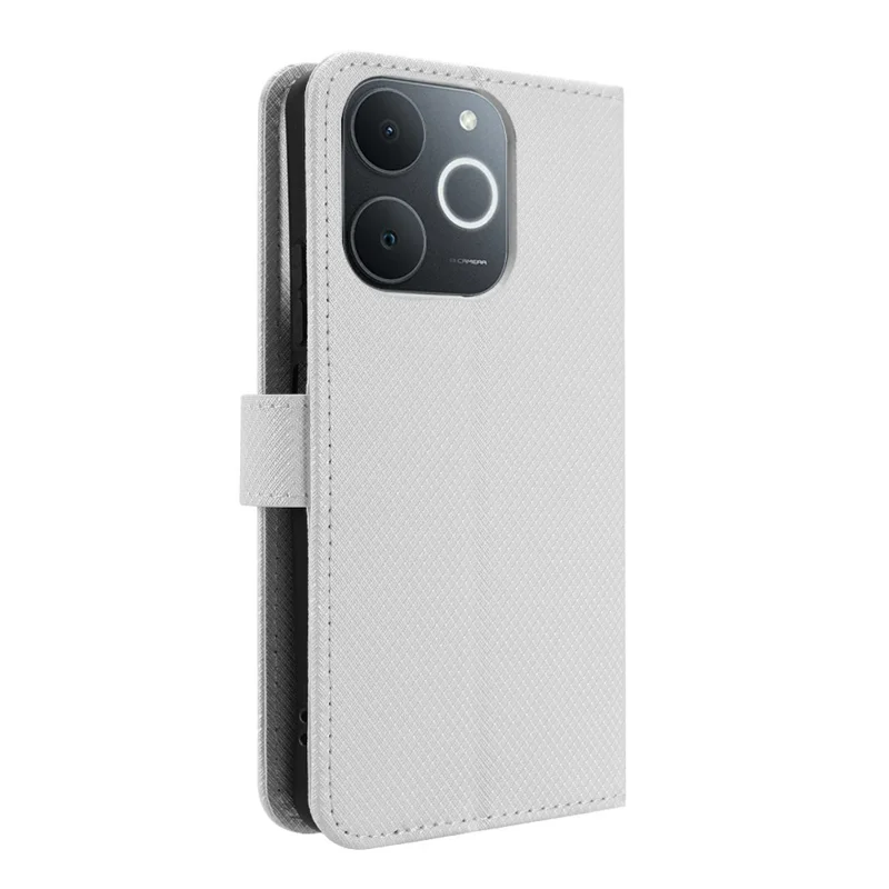Кожаный чехол-книжка для Realme Note 70T 4G / Narzo 80 Lite 4G / Realme C71 4G (Индия) с алмазной текстурой и ремешком - Белый