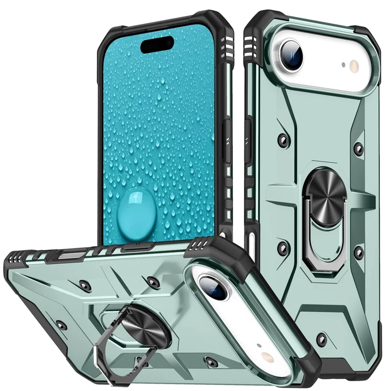 Funda de teléfono iPhone 17 Air Case PC + TPU anti-caída con soporte de anillo - Verde oscuro