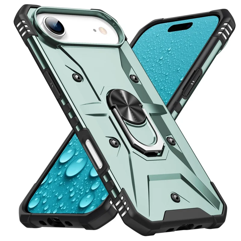 Funda de teléfono iPhone 17 Air Case PC + TPU anti-caída con soporte de anillo - Verde oscuro