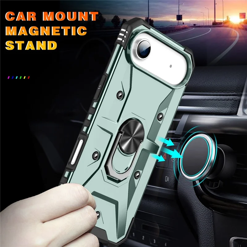 Funda de teléfono iPhone 17 Air Case PC + TPU anti-caída con soporte de anillo - Verde oscuro