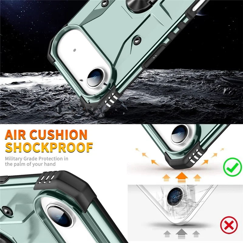 Funda de teléfono iPhone 17 Air Case PC + TPU anti-caída con soporte de anillo - Verde oscuro