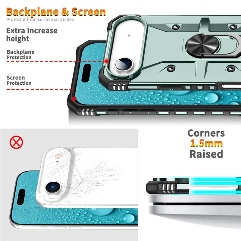 Funda de teléfono iPhone 17 Air Case PC + TPU anti-caída con soporte de anillo - Verde oscuro