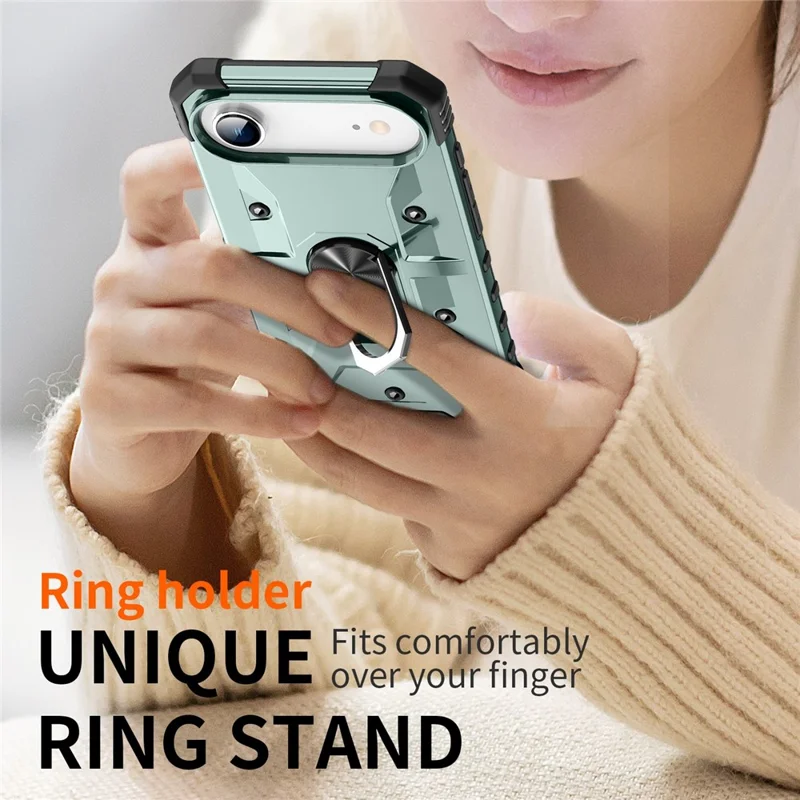 Funda de teléfono iPhone 17 Air Case PC + TPU anti-caída con soporte de anillo - Verde oscuro