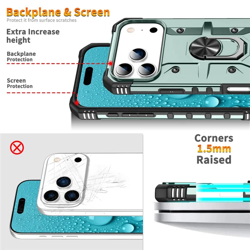 Custodia iPhone 17 Pro in PC + TPU anti-caduta con supporto ad anello - Verde scuro