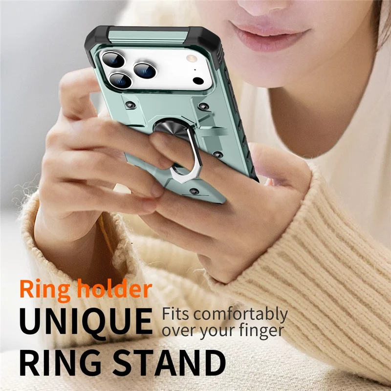 Custodia iPhone 17 Pro in PC + TPU anti-caduta con supporto ad anello - Verde scuro