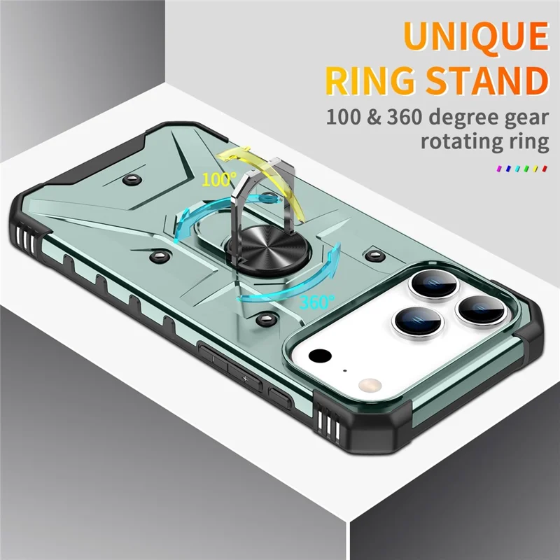 Étui iPhone 17 Pro Max PC + TPU Anti-Drop Phone Cover avec anneau de support - Vert foncé
