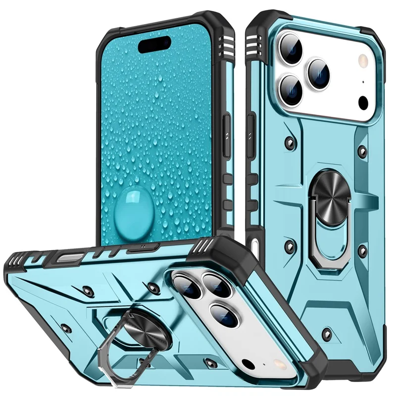 For iPhone 17 Pro Max Case PC + TPU Anti-Drop Phone Cover with Ring Kickstand - Baby Blue