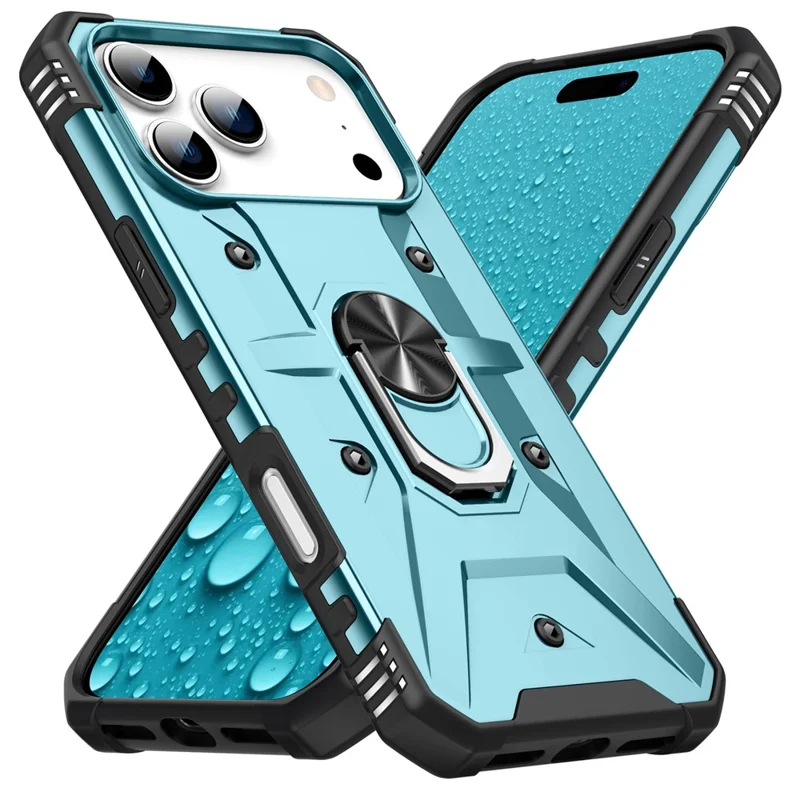 For iPhone 17 Pro Max Case PC + TPU Anti-Drop Phone Cover with Ring Kickstand - Baby Blue