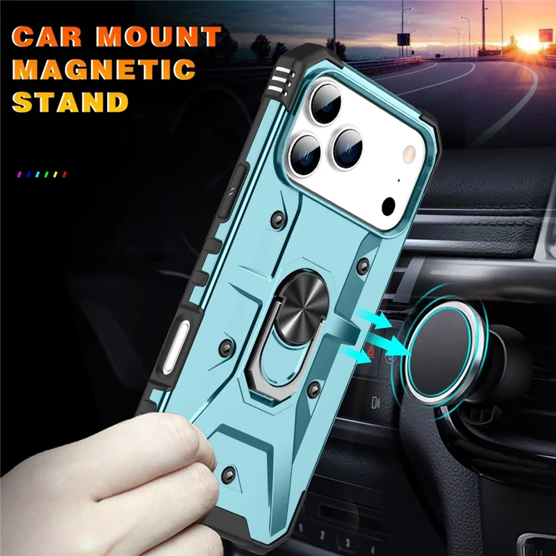 For iPhone 17 Pro Max Case PC + TPU Anti-Drop Phone Cover with Ring Kickstand - Baby Blue