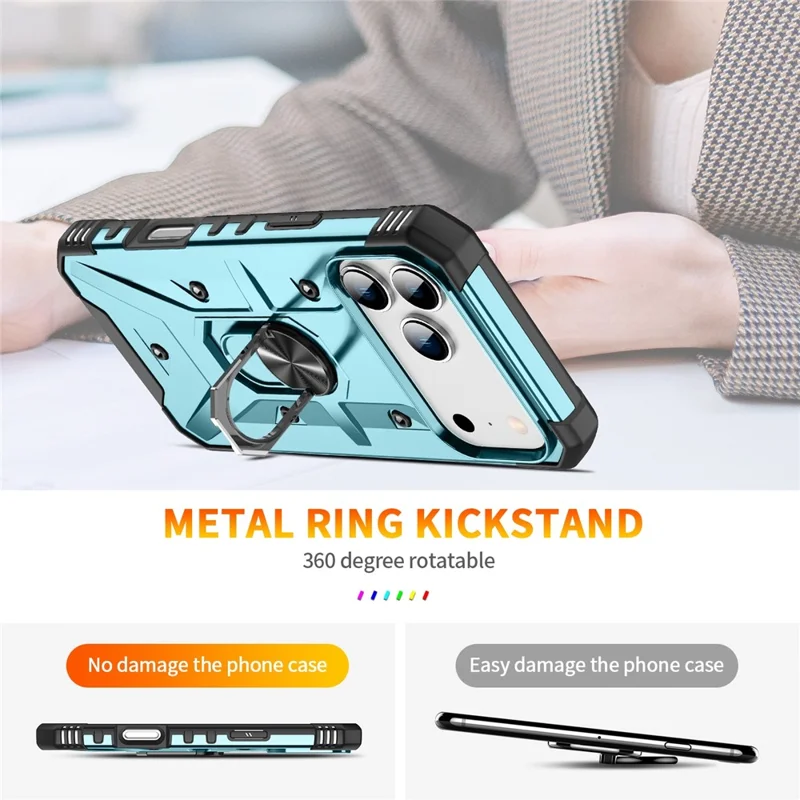 For iPhone 17 Pro Max Case PC + TPU Anti-Drop Phone Cover with Ring Kickstand - Baby Blue