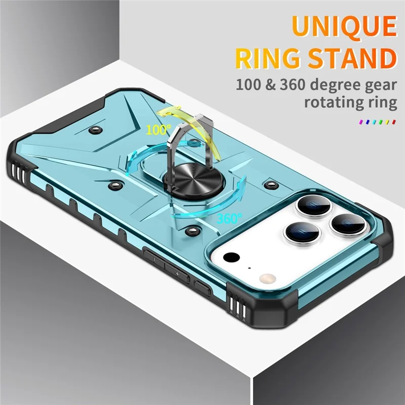 For iPhone 17 Pro Max Case PC + TPU Anti-Drop Phone Cover with Ring Kickstand - Baby Blue