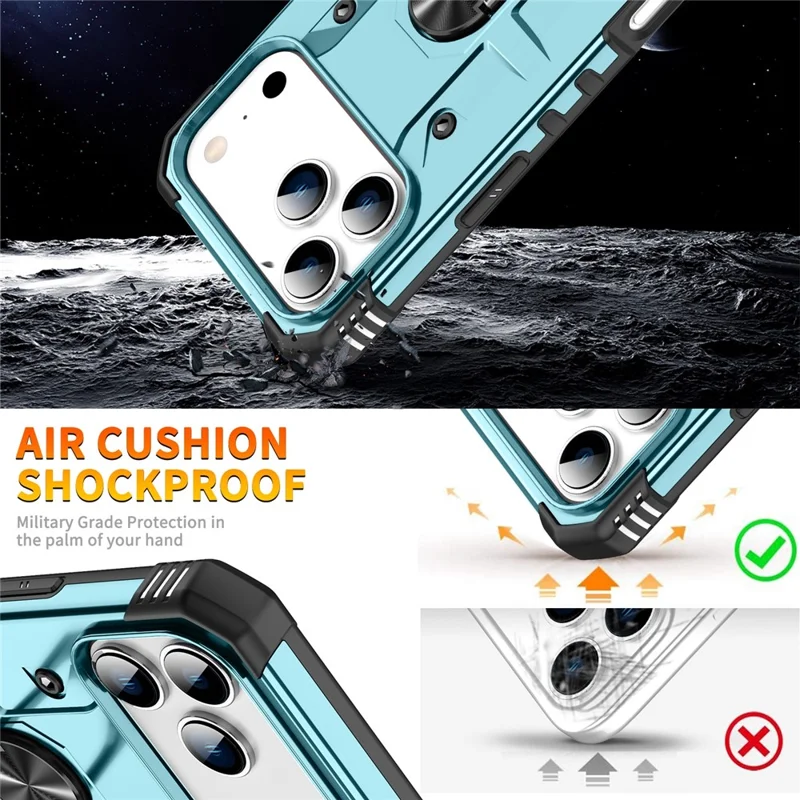 For iPhone 17 Pro Max Case PC + TPU Anti-Drop Phone Cover with Ring Kickstand - Baby Blue