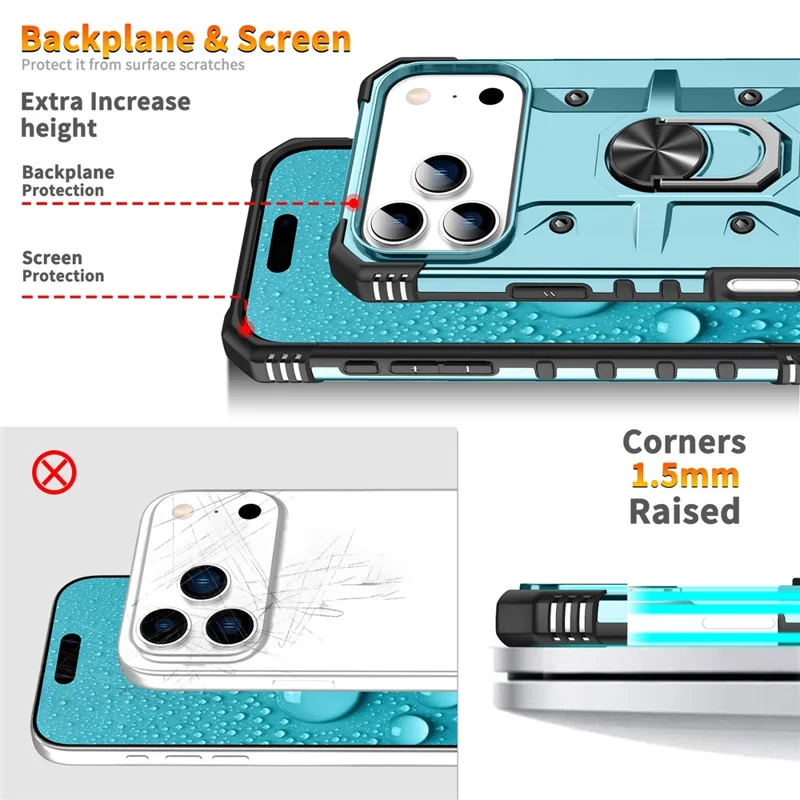 For iPhone 17 Pro Max Case PC + TPU Anti-Drop Phone Cover with Ring Kickstand - Baby Blue
