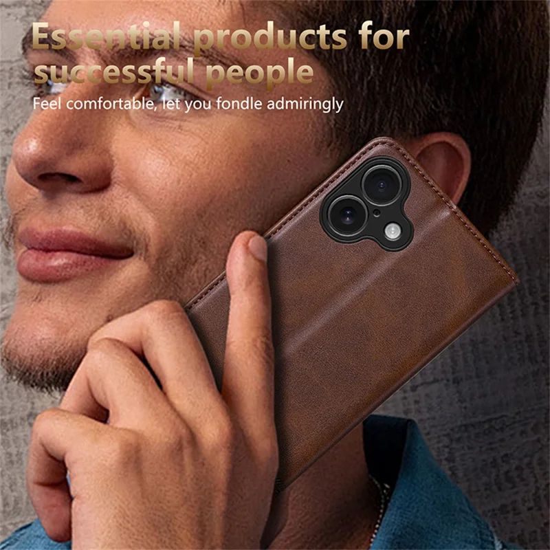 AZNS Per iPhone 17 Case Texture in Pelle di Mucca PU Portafoglio Custodia per Telefono - Caffè