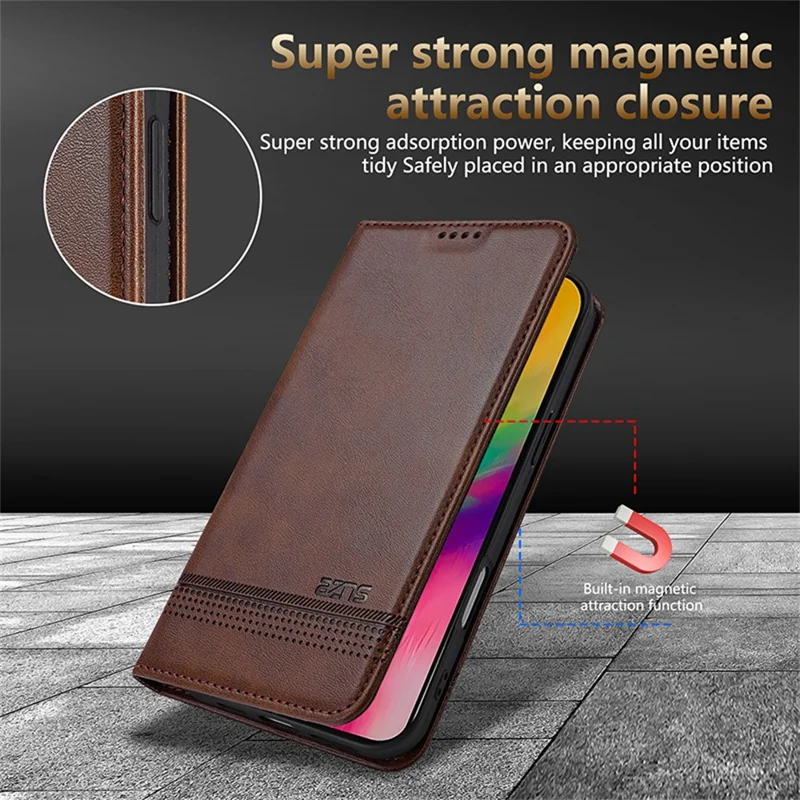 AZNS Per iPhone 17 Case Texture in Pelle di Mucca PU Portafoglio Custodia per Telefono - Caffè