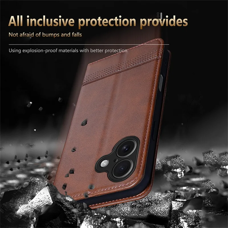AZNS Per iPhone 17 Case Texture in Pelle di Mucca PU Portafoglio Custodia per Telefono - Caffè
