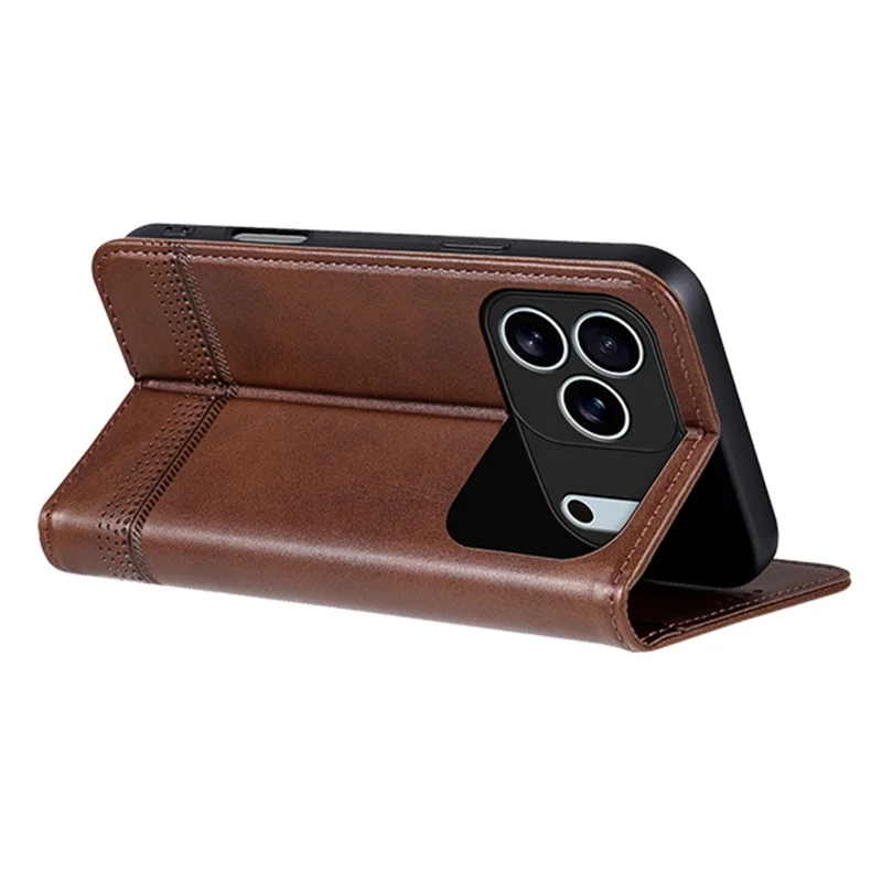 Étui pour iPhone 17 Pro AZNS avec texture de cuir de vache en cuir PU - Café