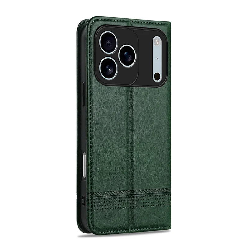 AZNS For iPhone 17 Pro Case Cowhide Texture PU Leather Wallet Phone Cover - Green