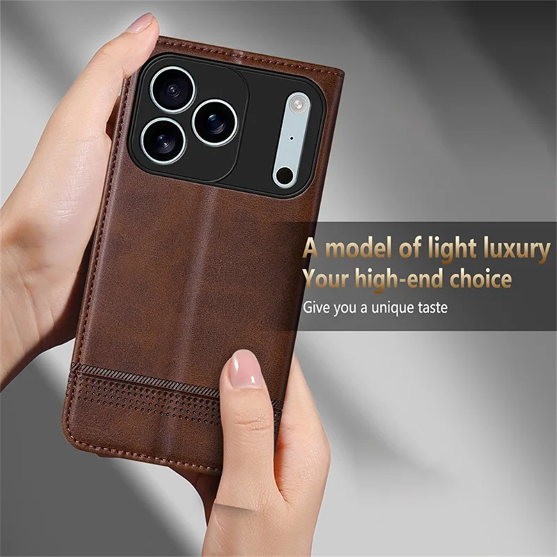 Étui pour iPhone 17 Pro Max AZNS - Texture peau de vache en cuir PU, Couverture de téléphone portefeuille - Café