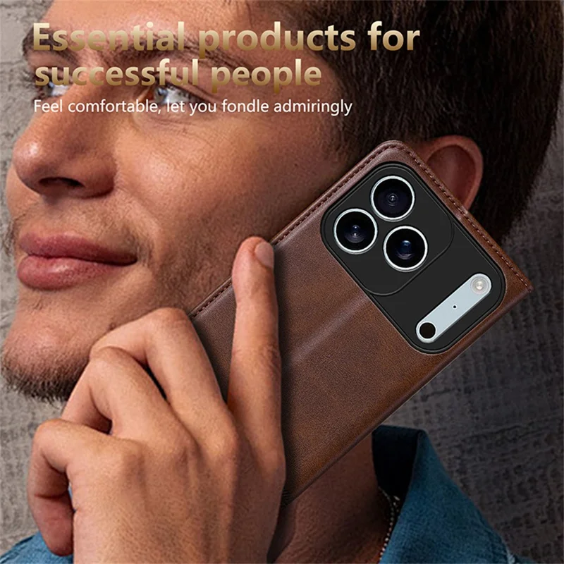 Étui pour iPhone 17 Pro Max AZNS - Texture peau de vache en cuir PU, Couverture de téléphone portefeuille - Café