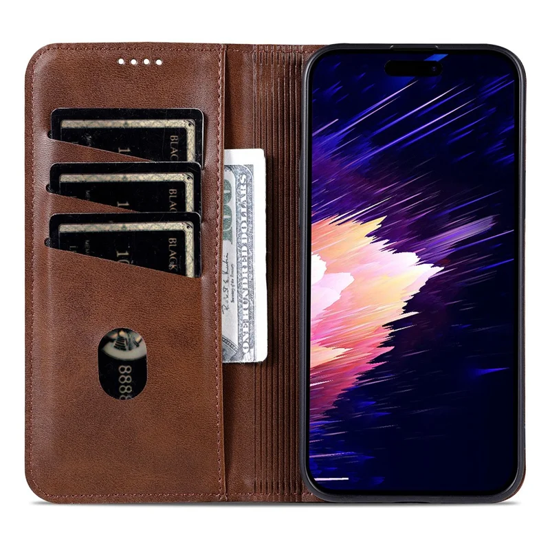 Étui pour iPhone 17 Pro Max AZNS - Texture peau de vache en cuir PU, Couverture de téléphone portefeuille - Café