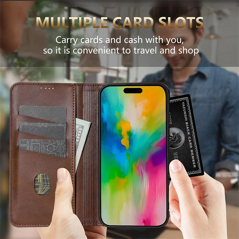 Étui pour iPhone 17 Pro Max AZNS - Texture peau de vache en cuir PU, Couverture de téléphone portefeuille - Café