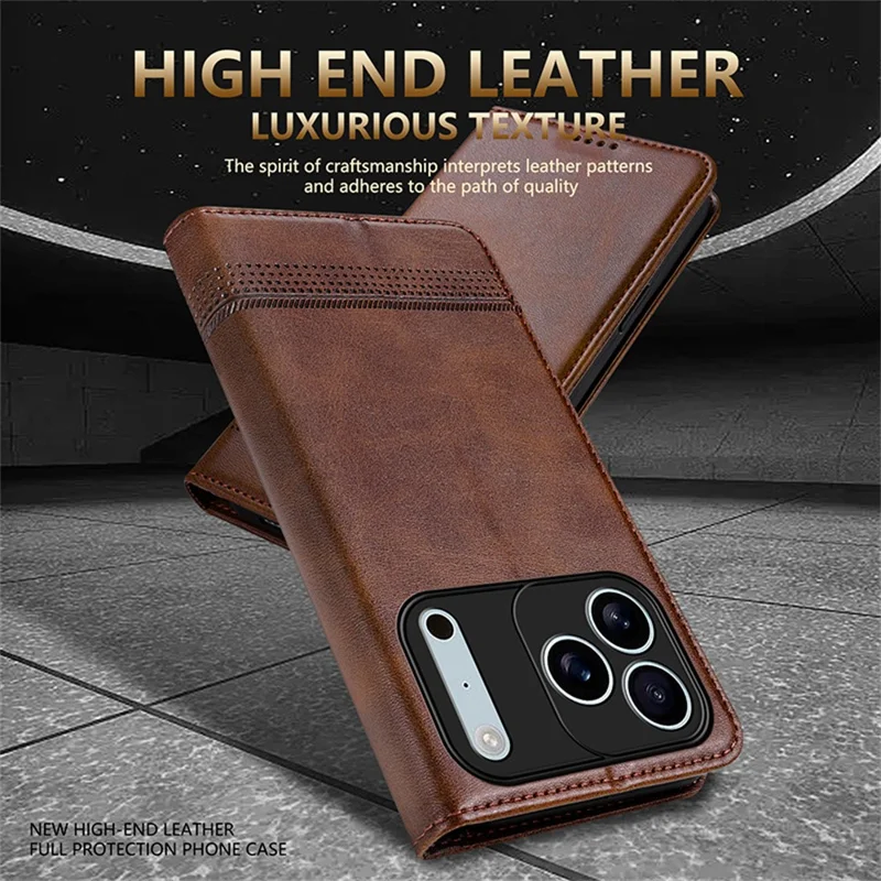 Étui pour iPhone 17 Pro Max AZNS - Texture peau de vache en cuir PU, Couverture de téléphone portefeuille - Café