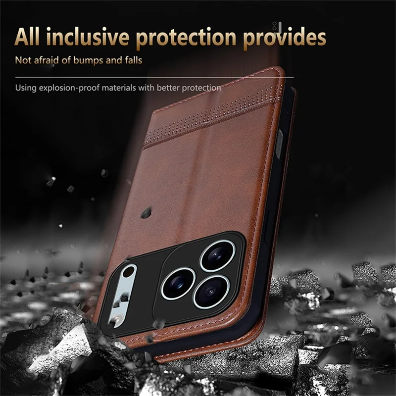 Étui pour iPhone 17 Pro Max AZNS - Texture peau de vache en cuir PU, Couverture de téléphone portefeuille - Café