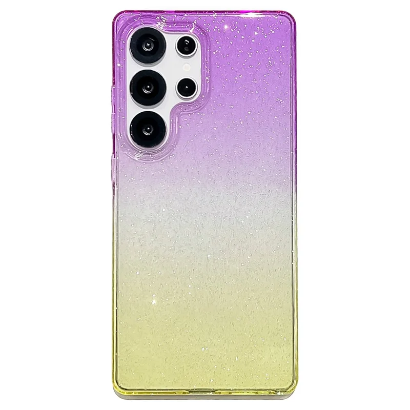 For Samsung Galaxy S25 Ultra Case Transparent Glitter Dual Color PC + TPU Phone Cover - Purple / Yellow