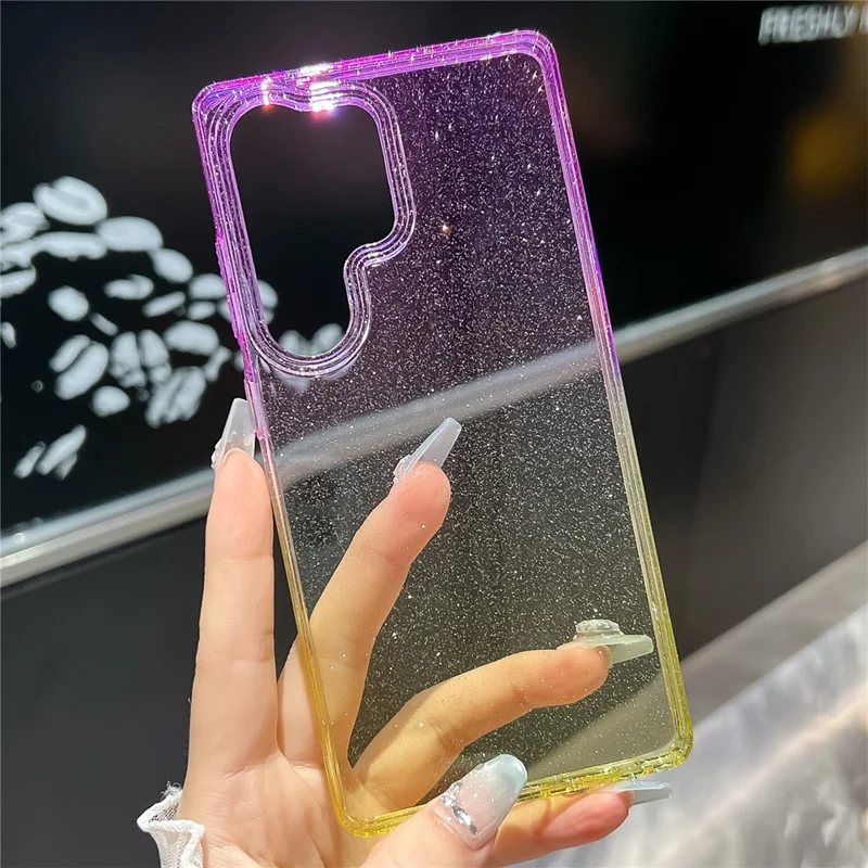 For Samsung Galaxy S25 Ultra Case Transparent Glitter Dual Color PC + TPU Phone Cover - Purple / Yellow