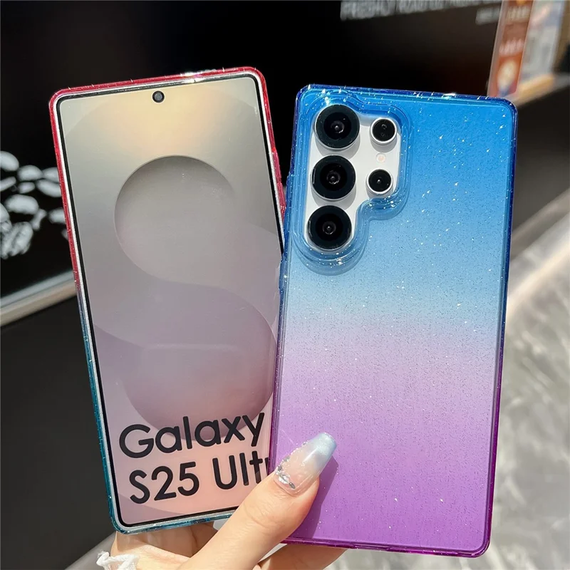 For Samsung Galaxy S25 Ultra Case Transparent Glitter Dual Color PC + TPU Phone Cover - Purple / Yellow