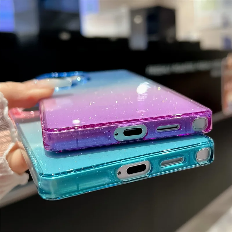 For Samsung Galaxy S25 Ultra Case Transparent Glitter Dual Color PC + TPU Phone Cover - Purple / Yellow